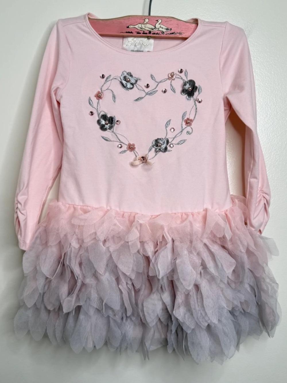 Biscotti Pink and Gray Floral Heart Tulle Dress